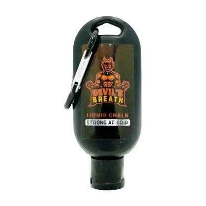 Black carabiner bottle with Devil’s Breath logo for Liquid Chalk 50mls and smelling salts