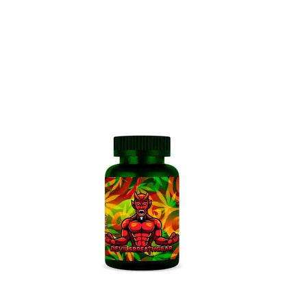 Dark green Devil’s Breath Gear Smelling Salts bottle with red demon label on orange swirl