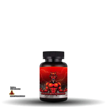 Black supplement bottle featuring red devil character design for Devil’s Breath Gear Smelling Salts