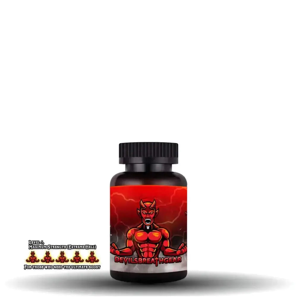 Black supplement bottle labeled Level 5 Devil’s Breath Gear Powerful Smelling Salts